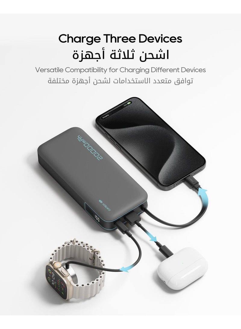 CUKTECH CP25 Power Bank, 20000mAh 55W Portable Travel Charger Built-in USB C Cable, Fast Charging Battery Pack for Xiaomi, Redmi,  iPhone, Samsung, Honor, Poco, Switch etc (White) - Image 4